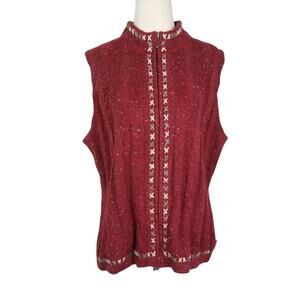 Woolrich Burgundy Red Speckled Wool Blend Zip Front Sweater Vest L